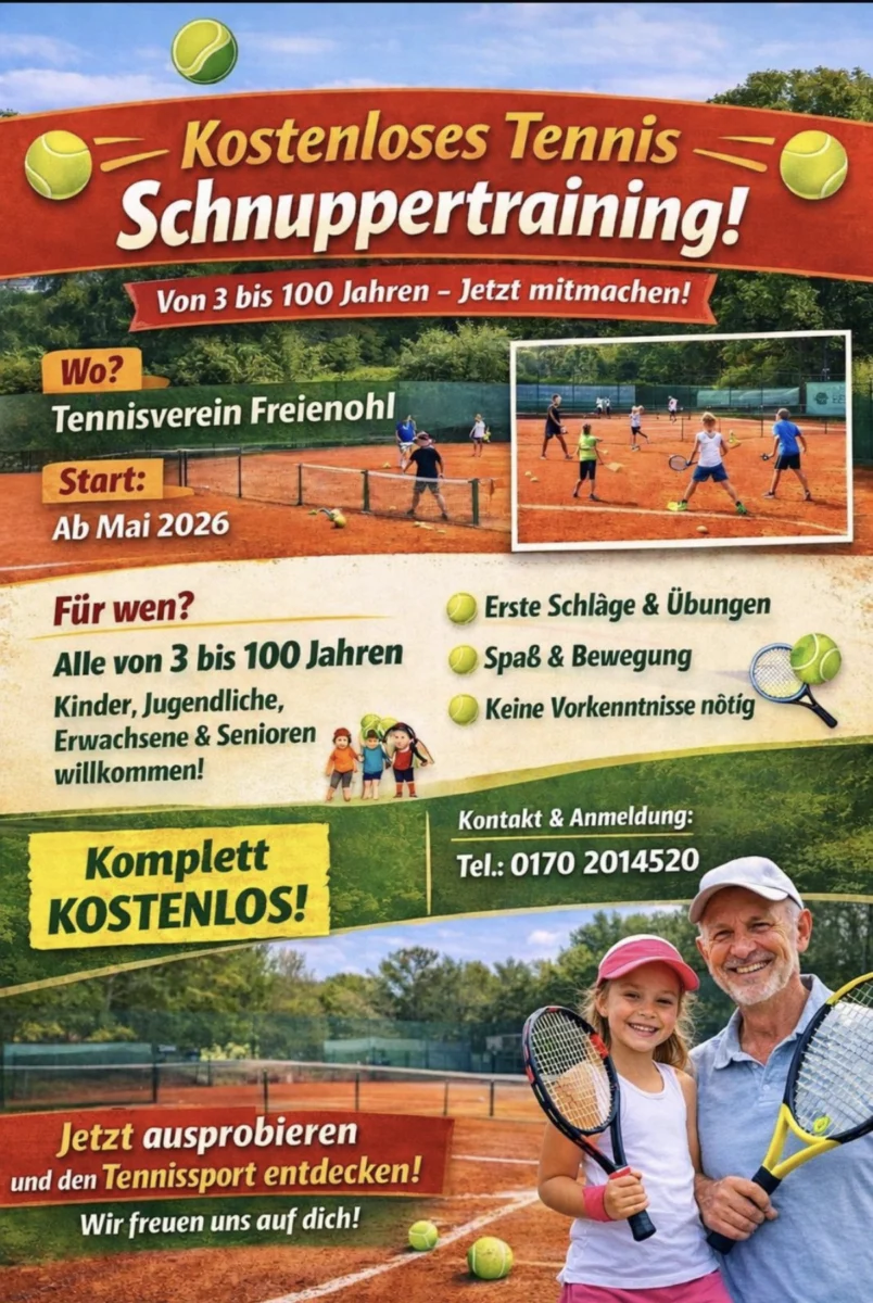 Tennis-Schnuppertraining für alle – kostenlos und unterhaltsam